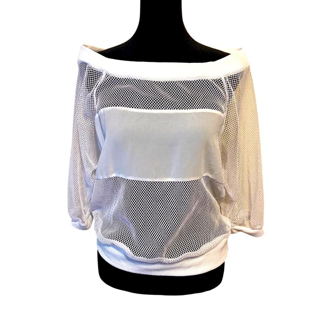 NWOT Beware! White Mesh Net Sheer Top Women’s Size Large
